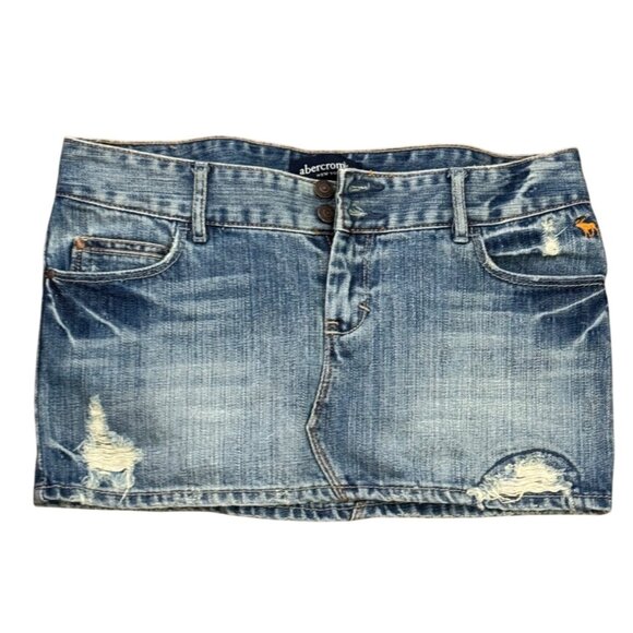 Vintage Y2K Abercrombie Womens Distressed Denim Mini Skirt Size 16 Blue - Picture 1 of 3